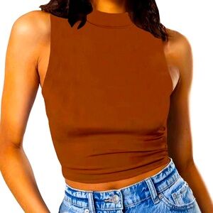Sincerely Jules High Neck Sleeveless Fitted Crop Top